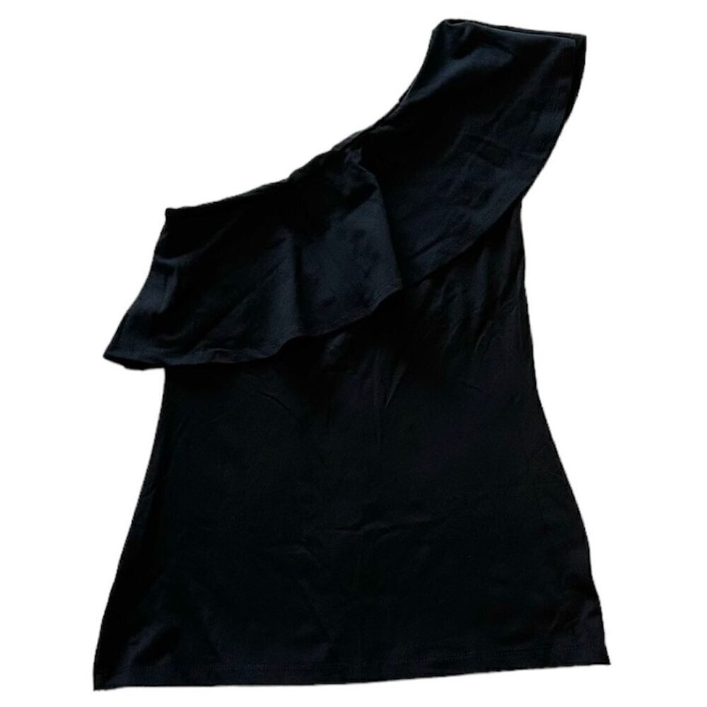 NWOT Susana Monaco Black One Shoulder Ruffle Top - Size Medium